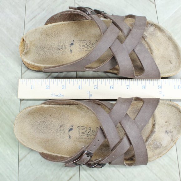 Birkenstock Yao Womens Brown Leather Buckle Slide Flat Sandals Size 9 - Picture 9 of 10